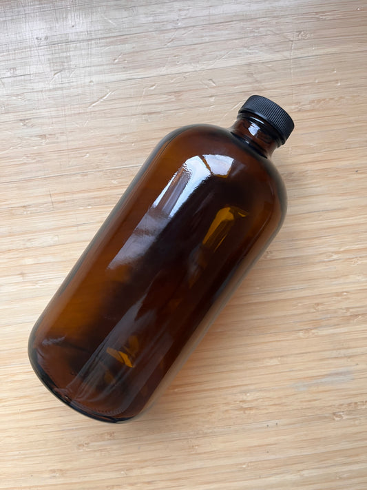 Amber Glass Boston Bottle 64oz (1L) (with cap)