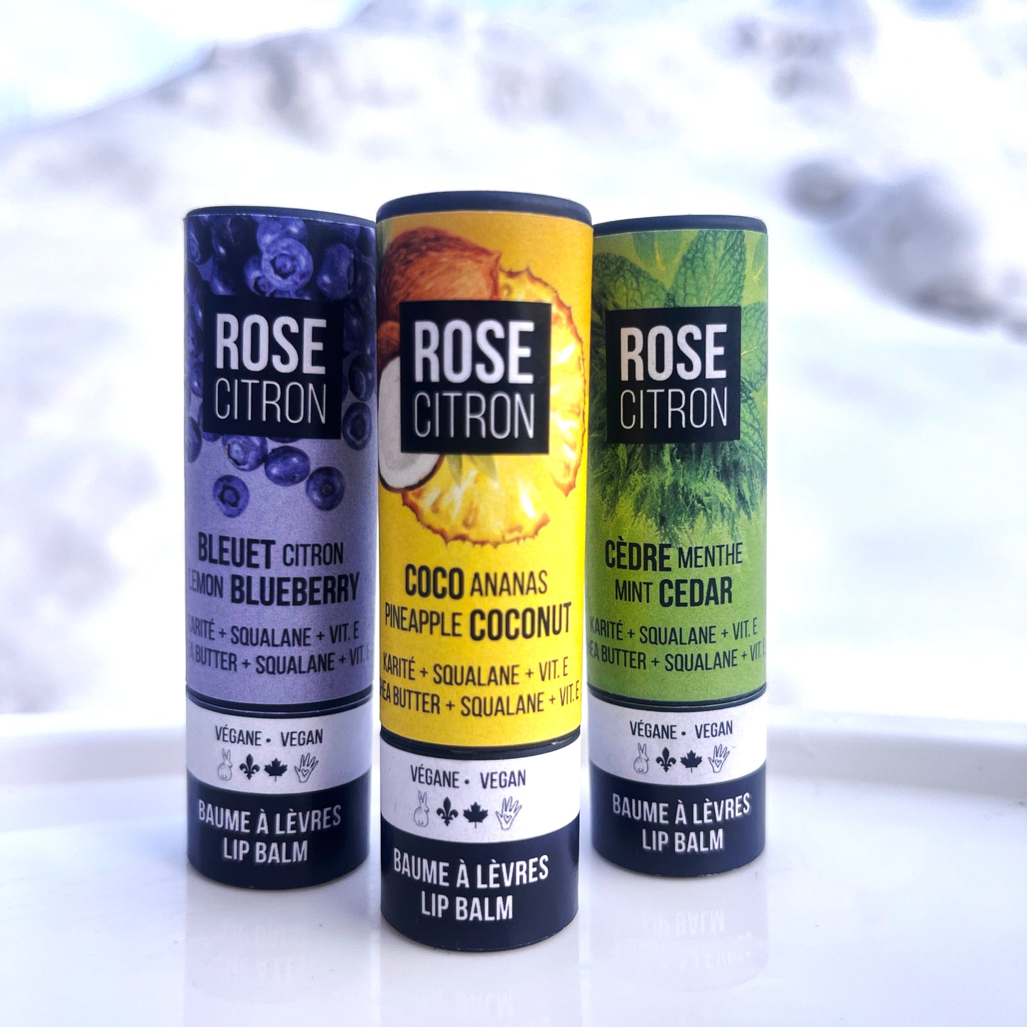 Baumes à lèvres avec vitamine E et squalane - emballage en carton